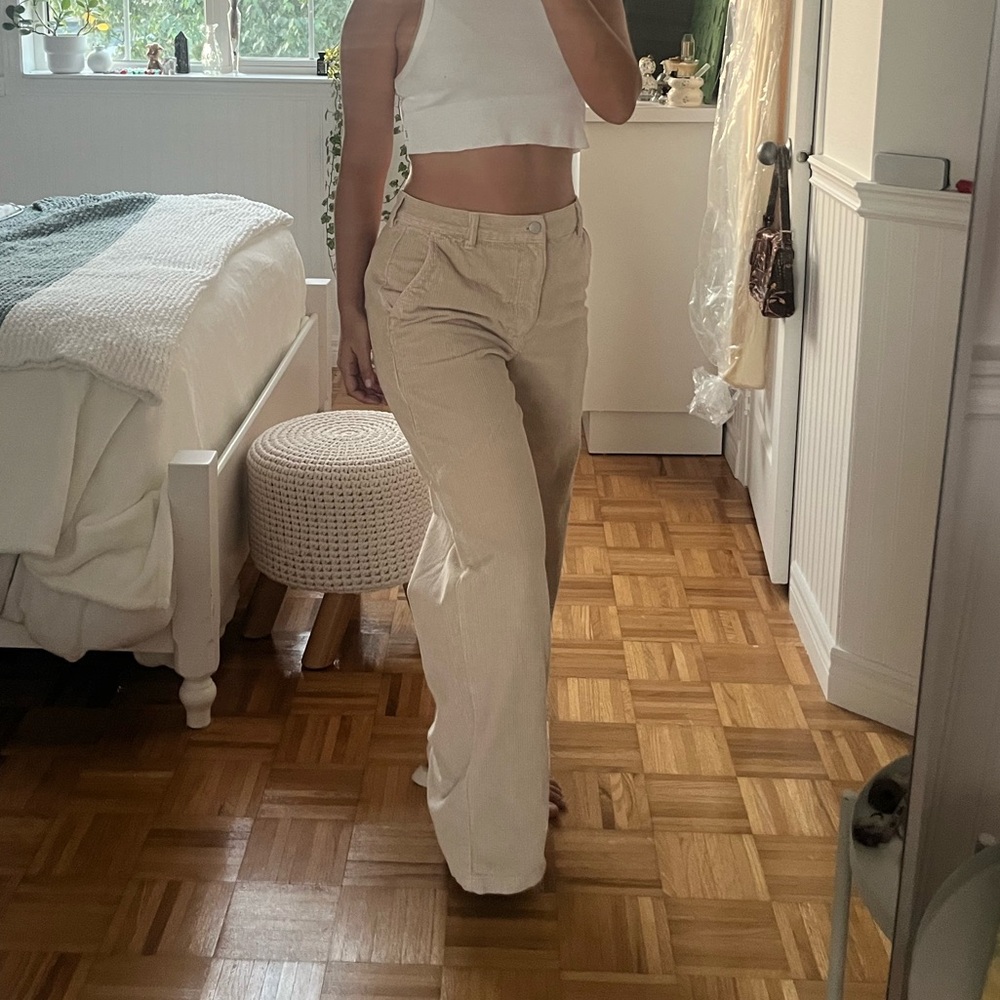 TNA Cream Wide Leg Pants - corduroy